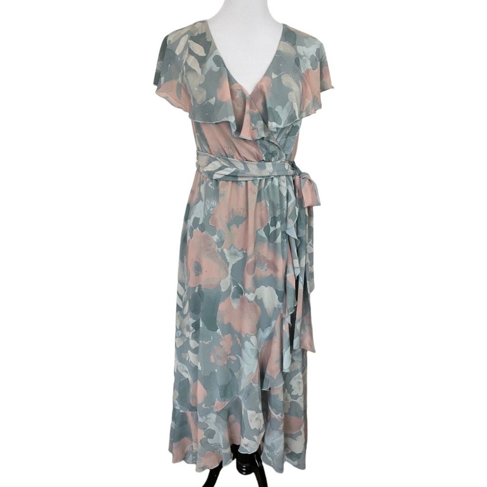 Show Me Your Mumu Green Sage I Do Floral Chiffon Jess Ruffle Midi Dress XS